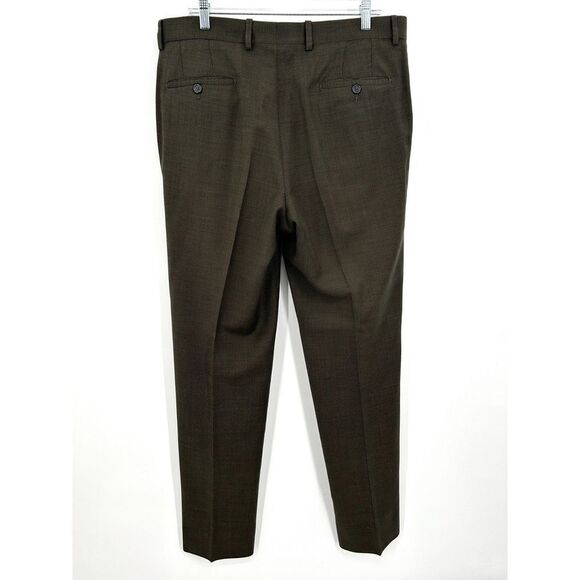 LINEA NATURALE Luxe Men's 100% Wool Olive Green Straight Leg Dress Pants Size 35 - Picture 2 of 5